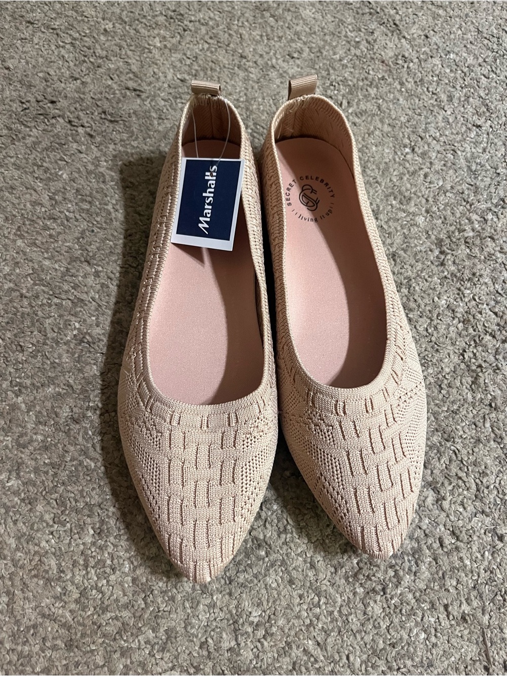 Marshalls Women's Knit Pointed Ballet Flats - Pale Pink
